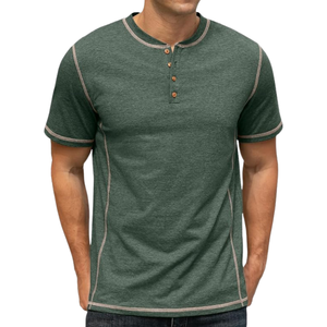 Camiseta de Manga Corta Informal de Algodón 100% Tejido, Estilo Henley con Costuras en Contraste, Cuello Redondo, Logotipo Personalizado, Proveedor Chino - Product Image 3