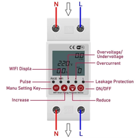 Disjoncteur intelligent mini 220V 2 pôles avec protection contre les fuites à la terre et régulation de courant, montable sur rail DIN