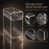 Table d'appoint compacte verticale en acrylique transparente à 2 niveaux, bords polis et arrondis, personnalisable, très vendue