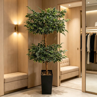 Arbre artificiel Ficus Microcarpa en PE léger de haute qualité, 1,5 m, feuilles à bordure blanche, en pot, pour décoration de bureau et hall, résistant aux UV, vente en gros