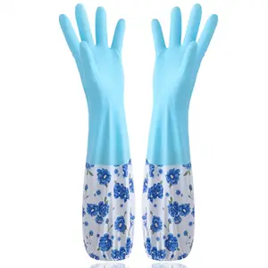 Gummi Latex wasserdichte Geschirrs pül handschuhe Mittellange Manschette Flock Futter Haushalts reinigungs handschuhe