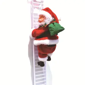 Escada vermelha escalada, corda elétrica música papai noel escalada, presente de natal, ornamentos, boneca, decoração