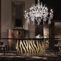 Ensemble de table à manger moderne et grandiose avec 4 chaises royales, plateau en marbre et base en métal, table à manger de luxe