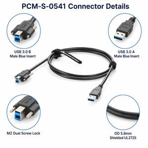 Câble USB 3.0 Type-A vers Type-B à double connexion M2 avec verrouillage par vis, 5 Gbit/s SuperSpeed, haute flexibilité pour automatisation de caméra et imprimante 3D - Product Image 2