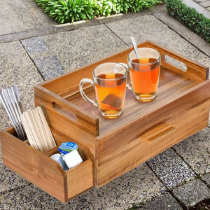 Boîte de rangement en bois avec tiroir pour dosettes de thé et de café, capacité 12L, couleur marron, organiseur de bureau avec poignées - Product Image 1