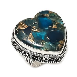 Bague en argent plaqué cuivre naturel avec apatite, faite à la main, multi-pierres, bijoux de mode pour femmes, réglable et toutes tailles - Product Image 1