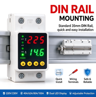 Protecteur de surtension et de sous-tension réglable sur rail DIN 2P DC220V 40A 63A 80A 100A avec double affichage numérique V/A