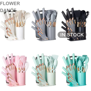 In Stock 19pcs Heat Resistant Silicone Kitchen Accessories with Wood Handle and Cuttings Board <b>Storage</b> Bucket Gadget Set 1587 1 - Product Image 1
