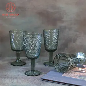 Offre Spéciale cristal fumée gris couleur en relief Vintage verrerie à boire ensemble mariage événement tasses Vintage vin gobelets verre