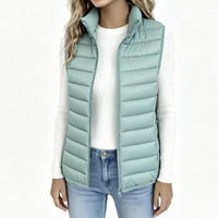 Veste matelassée écologique pour femme à col montant, fermeture éclair sur le devant, légère et durable, vente en gros OEM