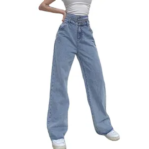 Hot Sale Cut Out Women Trousers Sexy High Waist Vintage Baggy Denim Jeans Women Bottoms