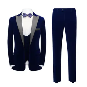 Manufacturer Wholesale Men Suits 3 Pieces Gentleman Formal Navy Blue Wedding Men'S Suits