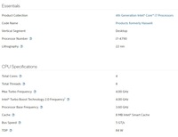 Prosesor Intel Core I7 generasi ke-4 kinerja tinggi 4 Total Core 8 Total ulir CPU I7 4790 untuk komputer