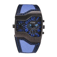Özel Logo Çok Satan Trend Erkek Saatleri Deri Kayış kare 42mm Büyük Kadran Çift Mekanizmalı Quartz Saatler
