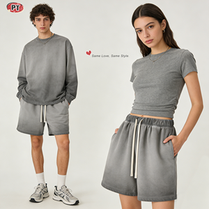 Shorts unisexes American Street 385G délavés et usés |   Pantalon décontracté rétro délavé style Ins Dirty Dye avec cordon de serrage pour couple - Product Image 1