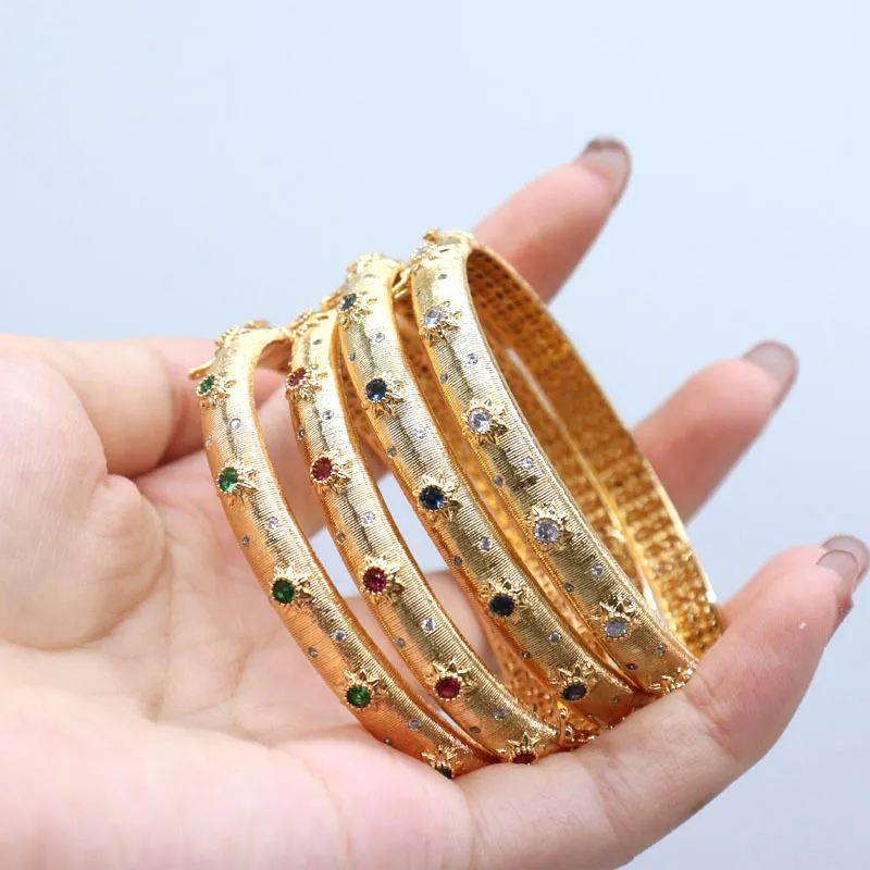 Retro sang trọng Cung Điện phong cách mạ Vàng Vòng đeo tay chải Bangle