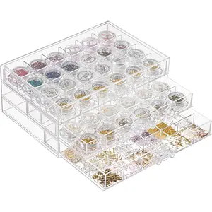 Wholesale Factory Plastic Transparent 3 Tier Nail Art Decoration Organizer Jewelry Storage Holder with 72 Compartments