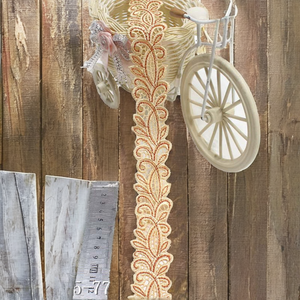 ลูกไม้ปักลายดอกไม้สีเหลืองสองสี ขนาด 4 ซม. ผลิตจากโพลีเอสเตอร์ 100% เป็นมิตรต่อสิ่งแวดล้อม  ตกแต่งกระเป๋า - Product Image 2