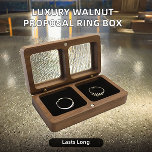 Boîte à alliances de luxe en bois de noyer massif avec doublure en velours, petite boîte de rangement pour bijoux, boucles d'oreilles et pendentifs - Product Image 2