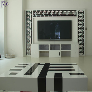 Meuble <span class=keywords><strong>TV</strong></span> mural moderne en Corian blanc et noir personnalisé pour salon, mobilier <span class=keywords><strong>de</strong></span> maison durable et écologique - Product Image 2