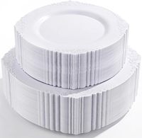 100 Assiettes en plastique jetables blanc pur, comprenant 50 assiettes à dîner de 10,25 pouces et 50 assiettes à dessert de 7,5 pouces pour mariages et fêtes