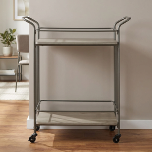 Chariot de bar minimaliste en métal avec étagères en bois et roulettes pour la maison ou la restauration - Product Image 4