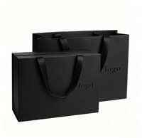 Sacs shopping en papier noir de luxe personnalisés avec poignées plates, estampage à chaud, réutilisables, papier artistique, emballage cadeau pour entreprise
