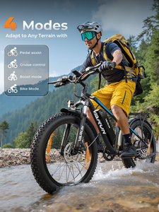 Vélo électrique tout-terrain à pneus larges de 26 pouces, 250 W, autonomie de 120 km, accélérateur à poignée, frein à disque mécanique, 7 vitesses, en stock au Royaume-Uni - Product Image 5