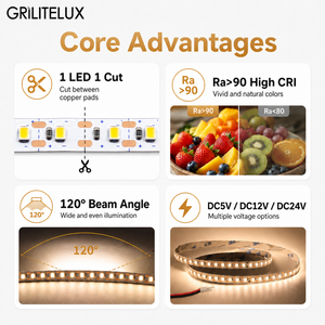 Bande LED 2835 120 LED/m 12V PCB 8mm 8.3mm Longueur personnalisable Haute IRC Conception mini-coupée pour profils encastrés - Product Image 4