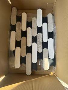 Mosaïque de marbre noir et gris noir, forme Kitkat affûtée, allongée et ronde, pour sols et murs intérieurs - Product Image 4