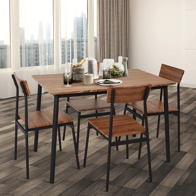 Wholesale Modern Nordic Kitchen Casual French Vintage Square Dining Table and Chairs Set for Home Furniture 4 Restaurant Wooden