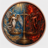 Pièces de monnaie en cuivre à haute relief 5 oz .999 Cuivre pur Pièce ronde Ange Démon Balance de la Justice Impression UV colorée Pièces de monnaie en cuivre