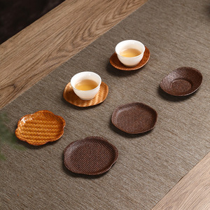 Posavasos de bambú tejidos a mano, posavasos para teteras, tapetes redondos y rectangulares de estilo chino retro, tapetes de té tejidos de ratán, té - Product Image 2
