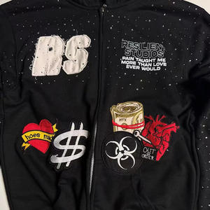 Sweat à capuche d'hiver vintage pour homme, personnalisé, imprimé numérique 3D, en coton 100% respirant, avec strass, en molleton bouclette, effet vieilli - Product Image 4