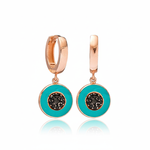 Round <b>Black</b> Zircon Blue Enamel <b>Dangle</b> <b>Earrings</b> Turkish Handmade Wholesale 925 Sterling Silver Jewelry - Product Image 2