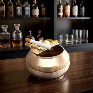Cendrier rond en laiton fait main avec repose-cigarette, support à cendres en métal doré pour table, cendrier moderne sans fumée pour la maison, le bureau ou la terrasse - Product Image 6