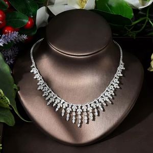 HIBRIDE étincelles brillant cubique Zircon goutte boucle d'oreille collier lourd dîner ensemble de bijoux mariage mariée bijoux accessoires N-130 - Product Image 4