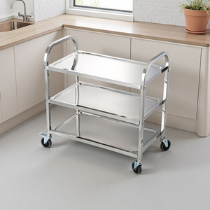 Chariot de service à 3 niveaux en acier inoxydable, robuste, 4 roues, chariot mobile pour la collecte de vaisselle pour salle de banquet - Product Image 1