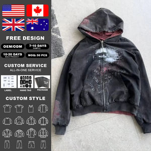 KingSen OEM High Quality Reversible Embroidered <b>Printed</b> Breathable Two Colors Zip-Up Hoodie Heavy Fleece 100% Cotton Winter - Product Image 2