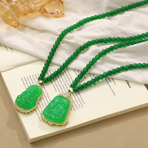 Guohaoshipin Green Jade Pendant Necklace With Diamond Bezel Setting For Women Everyday Wear - Product Image 2