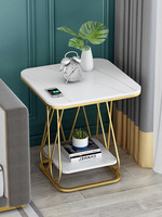 Table d'appoint de canapé, table basse, meuble d'appoint et table d'angle carrée pour salon, style nordique, de luxe léger, avec plateau en marbre et structure en fer forgé