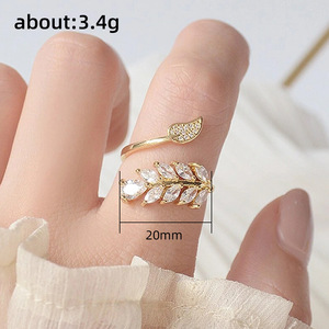 Anello Aperto Regolabile con Foglia Scintillante per Donne, Elegante Gioiello da Dito alla Moda - Product Image 4