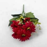 Buket Bunga Pemakaman Buatan, Bunga Daisy Merah Campuran dengan Tanaman Hijau untuk Dekorasi Pemakaman
