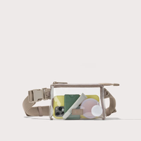 Sac bandoulière transparent à marque privée, MOQ 300 unités, avec corps transparent, sangle de taille réglable, poche zippée et personnalisation de la marque