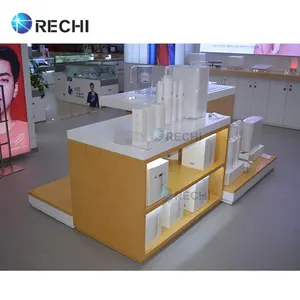 RECHI Custom Mobile Phone Shop Retail Display Counter Table With Accessory Storage Cabinet Wood Table For Mobile Store Design