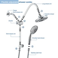 Ensemble de douche rotatif à 360 ° pour salle de bain à domicile Pomme de douche à 6 fonctions avec jet de pluie à 5 fonctions