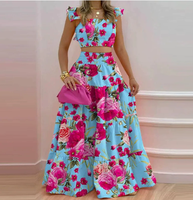 2025 été européen américain femmes mode ensemble couleur unie Sexy à volants sangle jupe évasée tenue quotidienne haut 3XL 2XL disponible