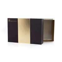 Boîte carrée élégante noire et or à couvercle et base, texture premium, pour emballage de produits cosmétiques et de santé, vente en gros