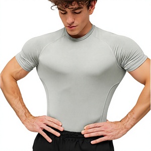 Men's Grey Short Sleeve Compression <b>Shirt</b> Slim Fit Quick Dry Sporty O-Neck Knitted <b>Polyester</b> <b>T</b>-<b>Shirt</b> - Product Image 4