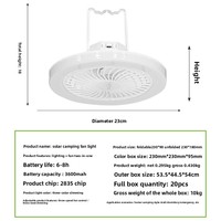 Ventilateur de camping solaire télécommandé 2-en-1 avec lampe LED, lanterne de tente 3600mAh rechargeable, ampoule d'urgence portable - Vente en gros usine